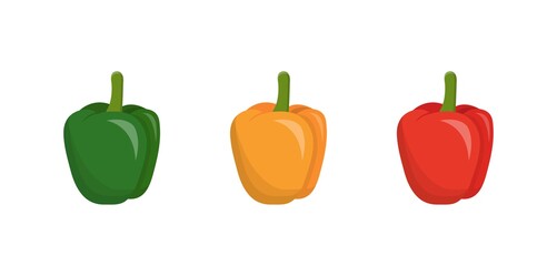 Three colors of green peppers, comic cartoon vector