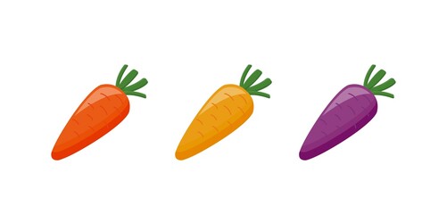 Three color carrots, comic cartoon vector