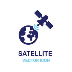 Satellite in orbit around earth send wifi signal vector icon