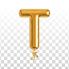 Vector realistic isolated golden balloon letter T on the transparent background.