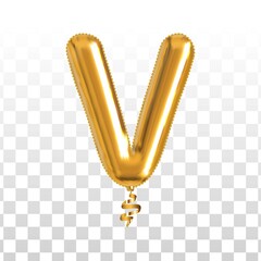 Obraz premium Vector realistic isolated golden balloon letter V on the transparent background.
