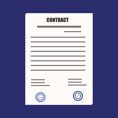 Contract, agreement vector illustration. Signature, stamp paper document or checklist. Approved business financial form. Affiliate contract, treaty about payment, purchasing, delivery, services.