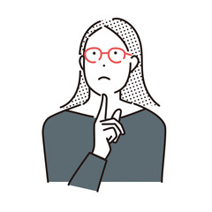 シンプル　イラスト　上を見て考え事をする女性