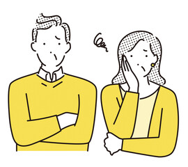 シンプル　イラスト　悩み事がある夫婦
