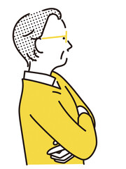 シンプル　イラスト　腕組みをする初老の男性