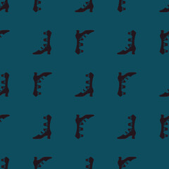 Dark seamless pattern with doodle black women boots ornament print. Turquoise background. Simple style.