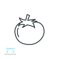 Tomato icon, vegetable. juicy vegetable with leaf. Organic Bright red cherry tomato. Nature Fresh vegetarian food. Outline style. Editable stroke. vector illustration design on white background EPS 10