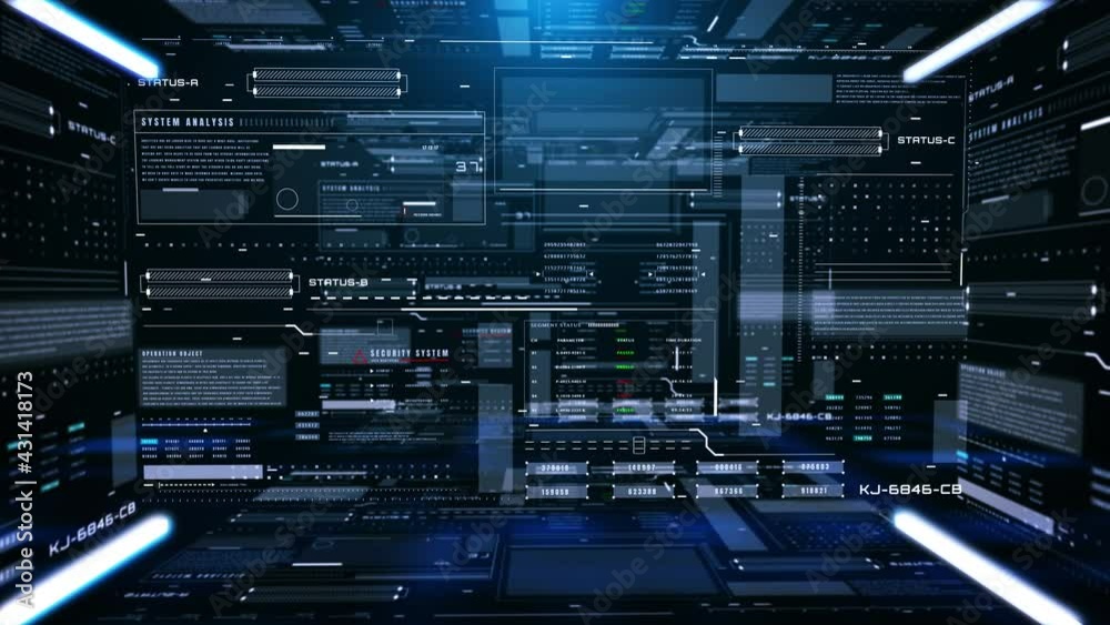 Aufkleber HUD Monitoring Digital Data Tracking Interface Zoom In Scene. UI Monitoring Screen 4K Footage System Information Background.