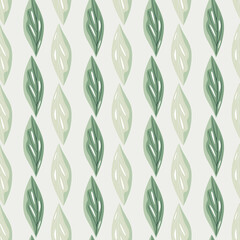 Green and grey colored palette seamless pattern with abstract leaves print. Floral simple backdrop.