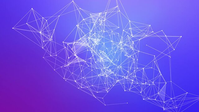 Digital connection moving dots and lines in rotation.Technology background. Network connection structure. Medical structure. Complex maths or algorithms. 4K