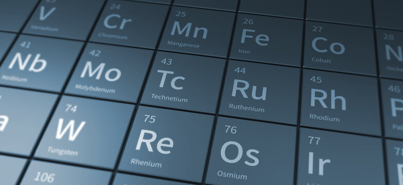 Chemical element symbol on dark periodic table, 3D illustration for science education.