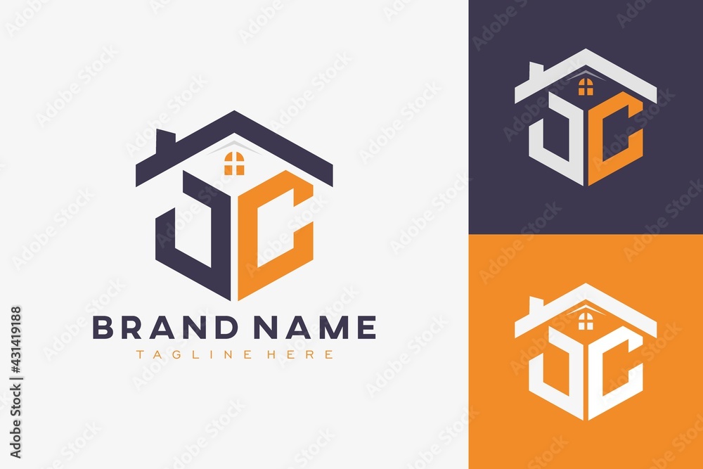 Wall mural hexagon JC house monogram logo for real estate, property, construction business identity. box shaped home initiral with fav icons vector graphic template