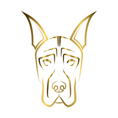 gold line art of Great Dane dog head. Good use for symbol, mascot, icon, avatar, tattoo, T Shirt design, logo or any design you want. - obrazy, fototapety, plakaty