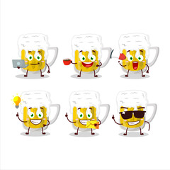 Beer cartoon character with various types of business emoticons