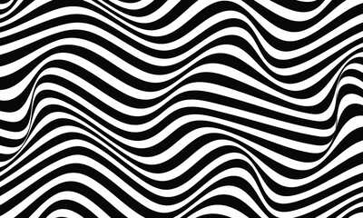 Wavy lines. Twisted duotone backgrounds. Abstract pattern from lines, halftone effect. Black and white texture. Minimalistic design template for poster, banner, cover, postcard