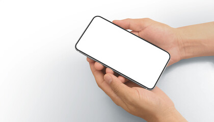 Hand holding smartphone device touching screen