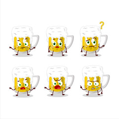 Cartoon character of beer with what expression