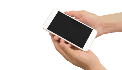 Hand holding smartphone device touching screen