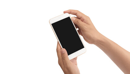 Hand holding smartphone device touching screen