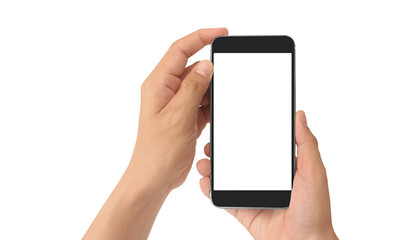 Hand holding smartphone device touching screen