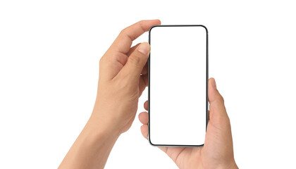 Hand holding smartphone device touching screen