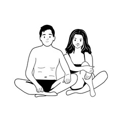 guy and girl sitting on the beach vector. a couple in love sitting looking at the camera vector sketch. vector. sketch. eps
