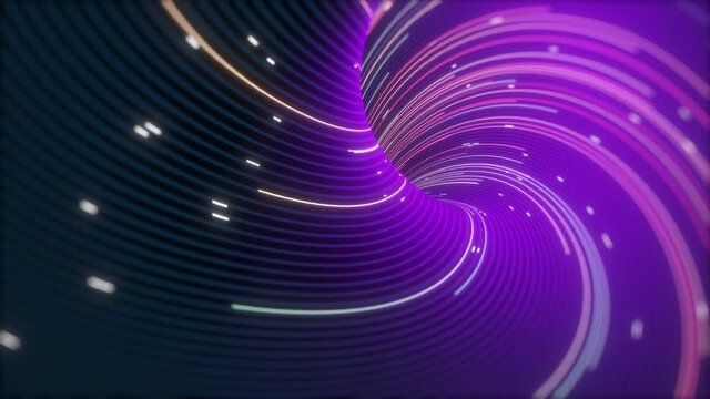 Speed of digital lights, neon glowing rays. Futuristic technology abstract background with lines for network, big data, data center, server, internet, speed. 3D render