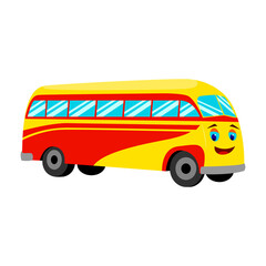 cartoon yellow bus with eyes. Urban transport. vector isolated on a white background.