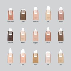Female fingers various skin color with fashion manicure of nails different shape