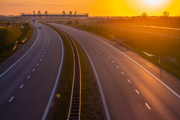 Fototapeta na wymiar Empty highway at sunset