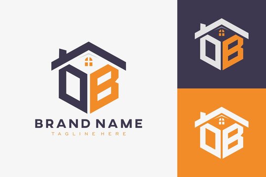 hexagon OB house monogram logo for real estate, property, construction business identity. box shaped home initiral with fav icons vector graphic template