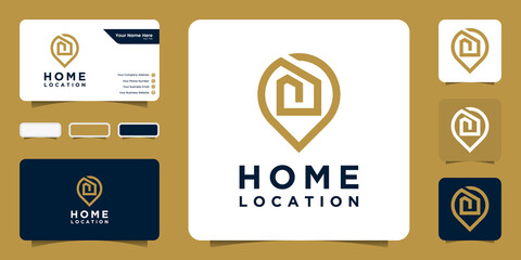 Home location logo with line art and business card design inspiration. pins, maps, locations, houses, houses, icons, buildings