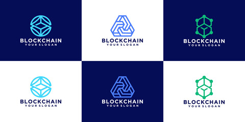 blockchain technology abstract logo design collection
