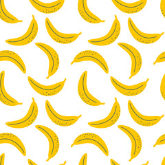 vector illustration seamless repeating pattern with hand drawn bananas. tropical summer background for printing on fabric, wrapping paper