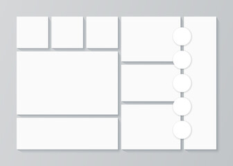 Photo collage template. Vector. Mood board. Picture grid. Moodboard background. Mosaic frame banner. Photography album layout. Branding presentation. Design of mockup. Simple illustration.