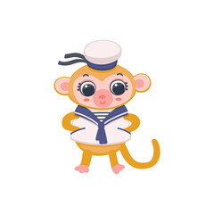 Cartoon sailor monkey vector illustration. Baby animal in sea uniform