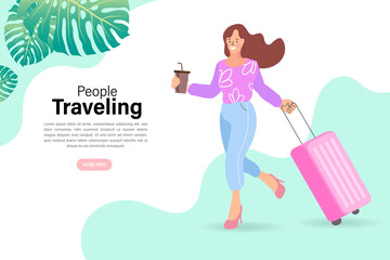 Online travelling Illustration for landing page. Travel and vacation concept. Trip planning. Online booking service vector illustration. 