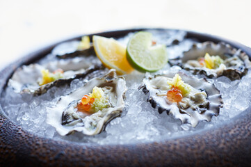 Oysters with Fish Row, Lemon and Lime on Ice