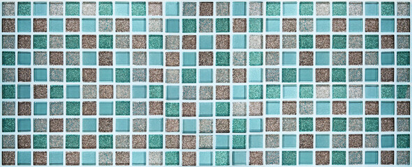 Fototapeta premium Blue and brown color glittering mosaic tiles pattern square for texture banner background.