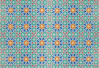 Colorful floral pattern ceramic tiles wall decoration texture background.