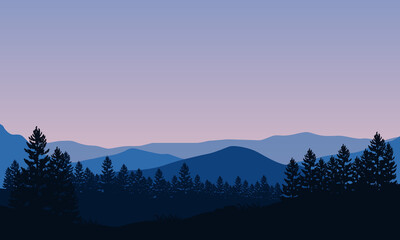 A beautiful panoramic view of the mountains from the edge of the city in the morning. Vector illustration