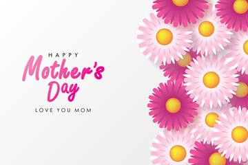 Happy Mother's Day Celebration Card with Flowers on White Background Vector Illustration