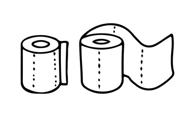 Set of toilet paper, hand-drawn in a doodle style. Vector illustration on white background with hygiene theme for flyers, banners, booklets and other printed materials.