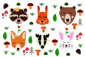 doodles cute animals collection of forest animals cute sticker