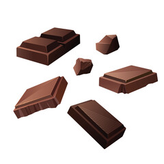 Vector set with dark and milk chocolate pieces.