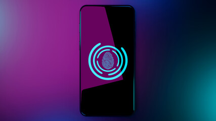 Scanning fingerprint to identify personal on smartphone, Data protection, unlock the device, 3d rendering