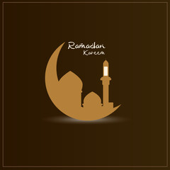 Ramadan Kareem illustration with Islamic symbol of crescent moon and mosque dome