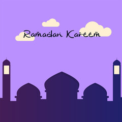 Ramadan Kareem illustration with Islamic symbol of crescent moon and mosque dome