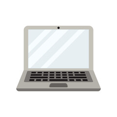 Flat vector illustration of single laptop computer with blank screen. Front view. Isolated on white background