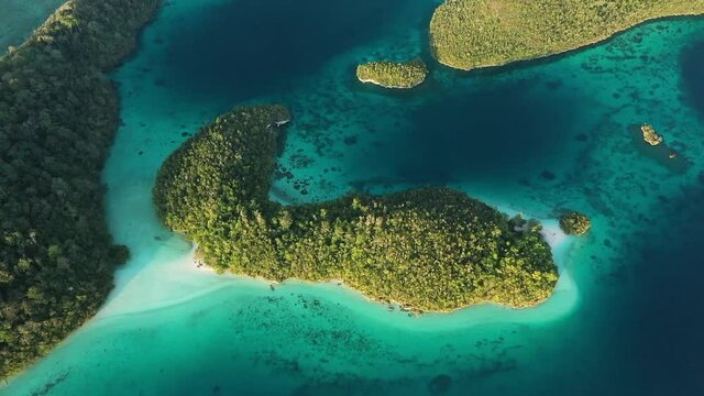 2020 - Excellent bird's eye view aerial shot of the Wayag Islands, Raja Ampat, Indonesia.